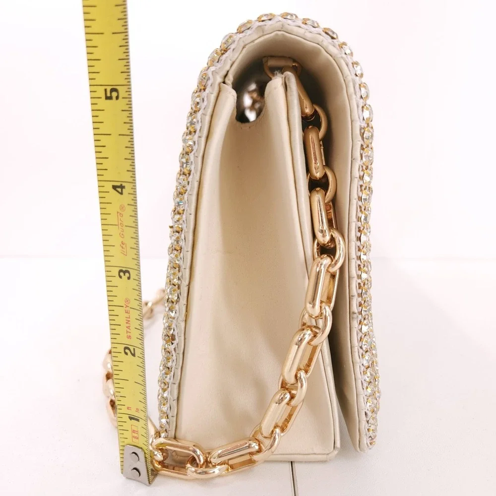 I.N.C Diamond Mesh East West Clutch Classic Gold‎ Chain Strap Magnetic Snap